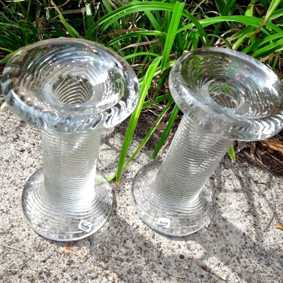 Glass Candle Holders Vintage Boda Sweden in Original Box Big Clear Solid Chunky - Picture 6 of 16